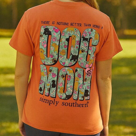 Simply Southern Dog Mom T Shirt Medium Peach Graphic Tee Women’s Casual To-A010 - Picture 1 of 6